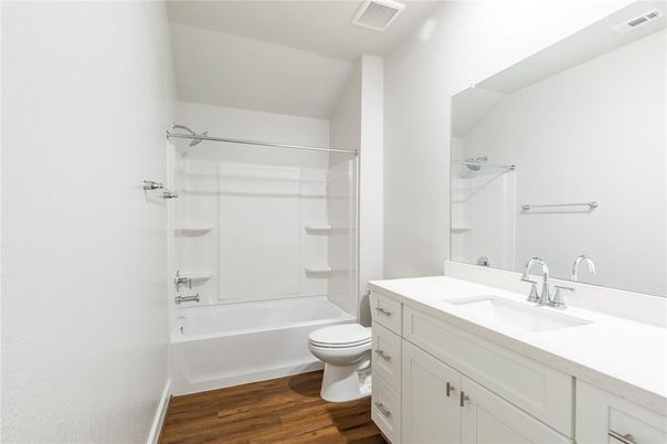 Bathroom, Glass Shower, Interior, Wood Texture Flooring