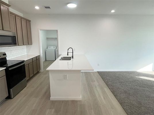 Interior, Kitchen, Recessed Lighting, Wood Texture Flooring