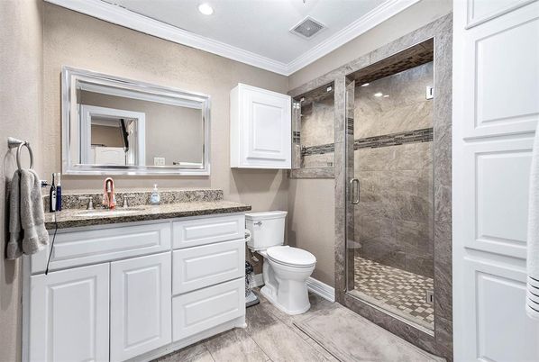 Bathroom, Glass Shower, Interior, Recessed Lighting