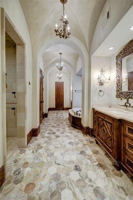 Bathroom, Chandelier, Interior, Recessed Lighting