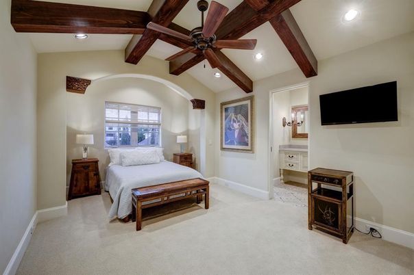 Bedroom, Interior, Recessed Lighting, Wooden Beams