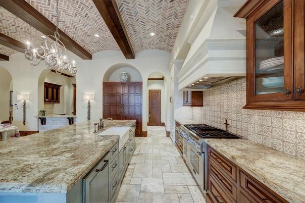 Chandelier, Interior, Kitchen, Recessed Lighting, Wooden Beams