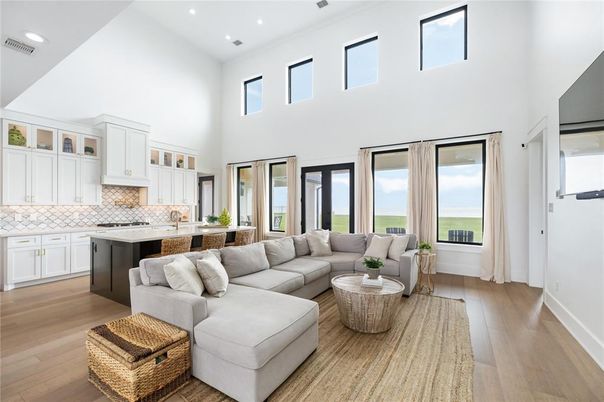 Interior, Kitchen, Living room, Recessed Lighting, Wood Texture Flooring