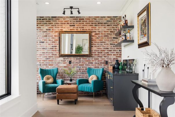 Interior, Recessed Lighting, Stone Walls, Wood Texture Flooring