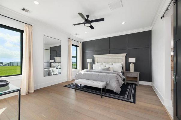 Bedroom, Interior, Recessed Lighting, Wood Texture Flooring