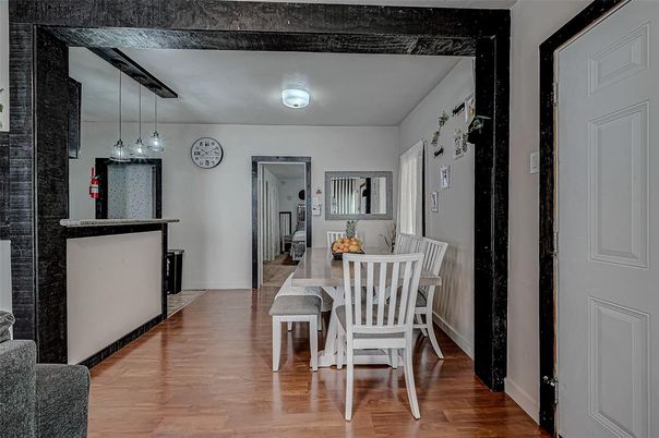 Dining room, Interior, Pendant Lights, Wood Texture Flooring