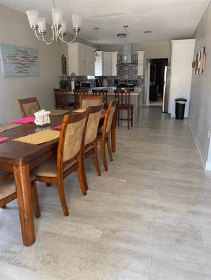 Chandelier, Dining room, Interior, Kitchen, Pendant Lights, Wood Texture Flooring
