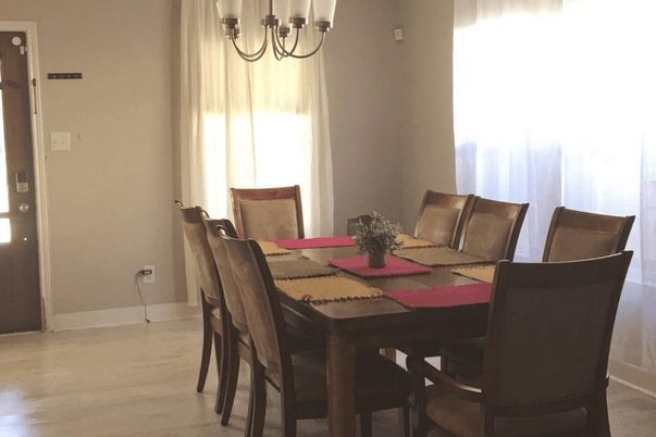 Chandelier, Dining room, Interior, Wood Texture Flooring