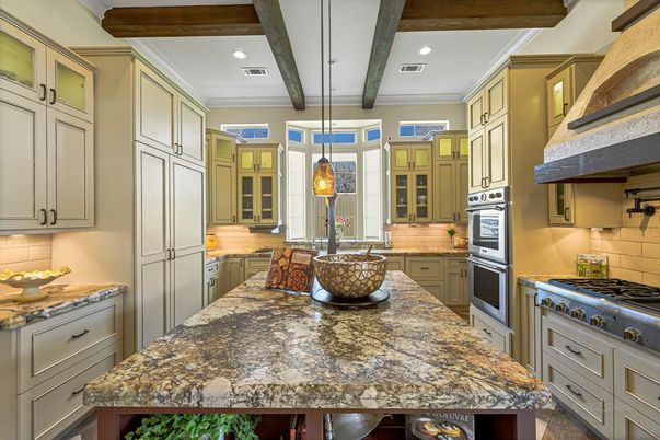 Interior, Kitchen, Pendant Lights, Recessed Lighting, Stainless Steel Appliances, Wooden Beams