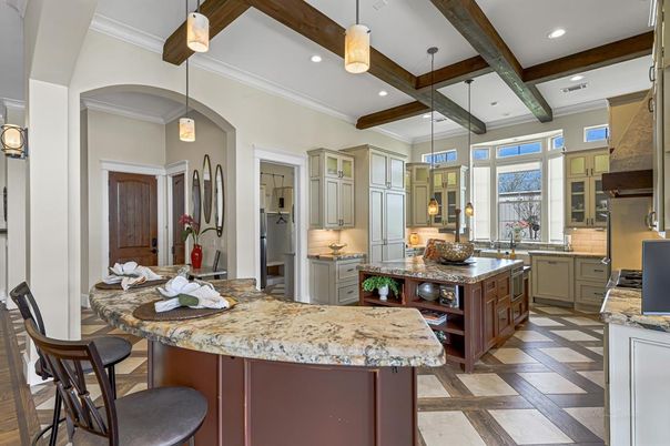 Interior, Kitchen, Pendant Lights, Recessed Lighting, Stainless Steel Appliances, Wooden Beams