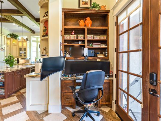 Home Office, Interior, Recessed Lighting, Wood Texture Flooring