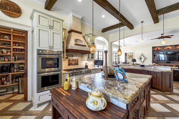 Interior, Kitchen, Pendant Lights, Recessed Lighting, Stainless Steel Appliances, Wooden Beams
