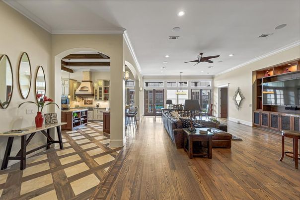 Interior, Kitchen, Living room, Pendant Lights, Recessed Lighting, Wood Texture Flooring