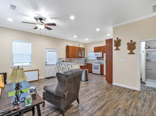 Interior, Kitchen, Recessed Lighting, Wood Texture Flooring