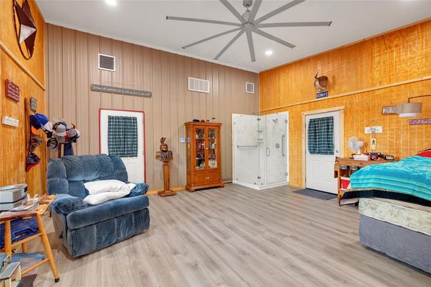 Interior, Recessed Lighting, Wood Texture Flooring, Wooden Walls