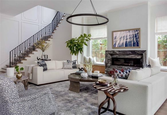 Fireplace, Interior, Living room, Pendant Lights, Wood Texture Flooring