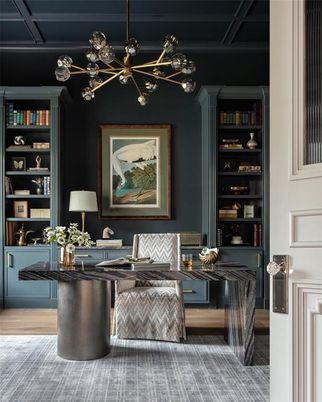Home Office, Interior, Pendant Lights, Wood Texture Flooring