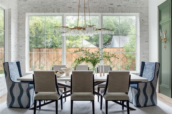 Dining room, Interior, Pendant Lights, Wood Texture Flooring