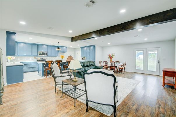 Dining room, Interior, Kitchen, Living room, Pendant Lights, Recessed Lighting, Wood Texture Flooring