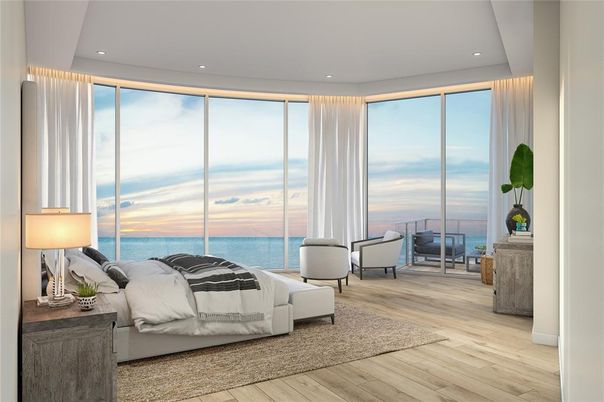 Bedroom, Interior, Recessed Lighting, Water, Wood Texture Flooring
