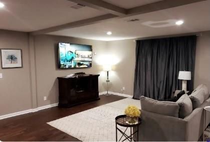 Interior, Living room, Recessed Lighting, Wood Texture Flooring