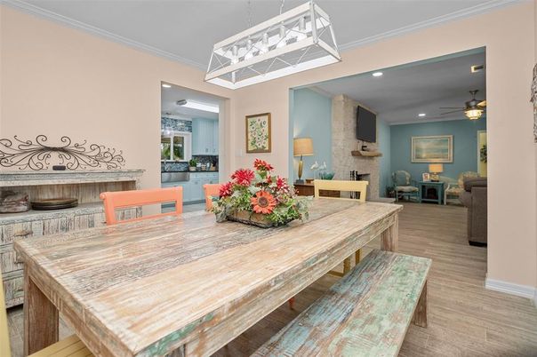 Dining room, Interior, Recessed Lighting, Wood Texture Flooring