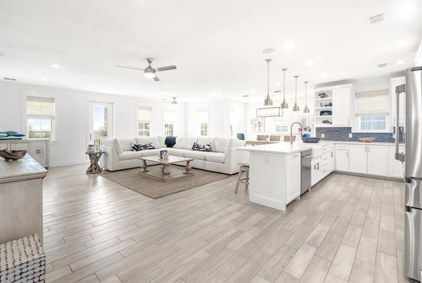 Interior, Kitchen, Living room, Pendant Lights, Recessed Lighting, Stainless Steel Appliances, Wood Texture Flooring