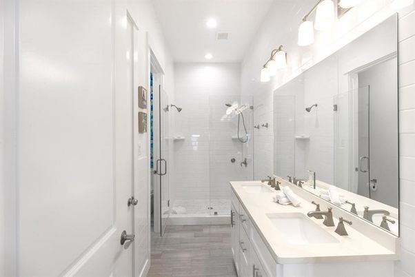 Bathroom, Dual Sink Vanities, Glass Shower, Interior, Recessed Lighting