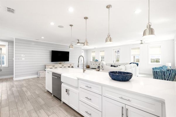 Interior, Kitchen, Living room, Pendant Lights, Recessed Lighting, Stainless Steel Appliances, Wood Texture Flooring