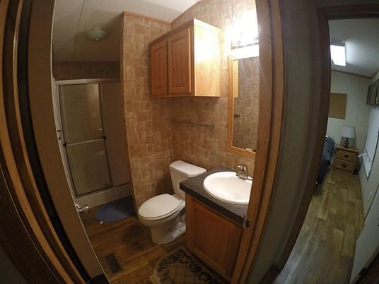 Bathroom, Glass Shower, Interior, Wood Texture Flooring