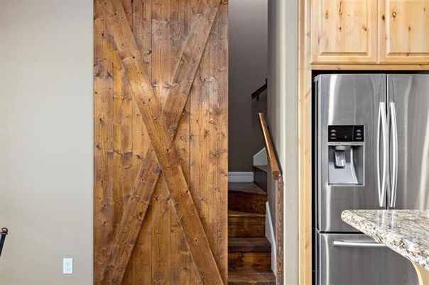 Interior, Kitchen, Stainless Steel Appliances, Wood Texture Flooring, Wooden Walls