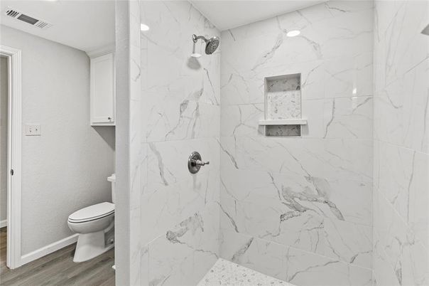 Bathroom, Interior, Marble Walls, Wood Texture Flooring