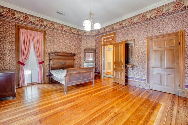 Bedroom, Interior, Pendant Lights, Wood Texture Flooring