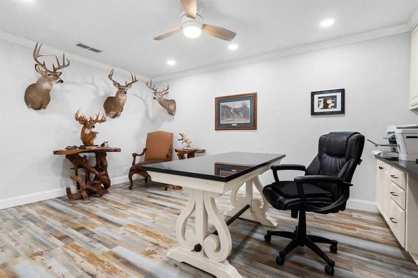 Home Office, Interior, Recessed Lighting, Wood Texture Flooring