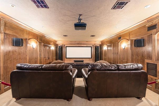 Home Theatre Room, Interior, Projection Screen, Recessed Lighting, Theatre Room, Wooden Walls