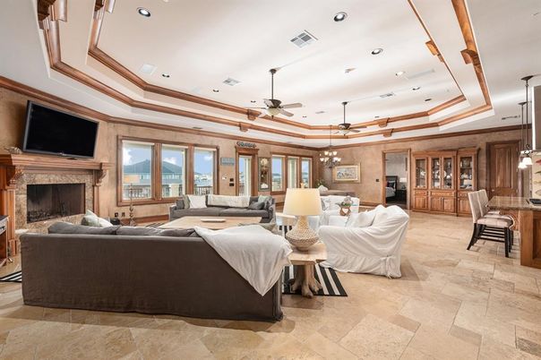 Chandelier, Dining room, Fireplace, Interior, Living room, Pendant Lights, Recessed Lighting