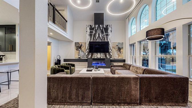 Fireplace, Interior, Living room, Recessed Lighting