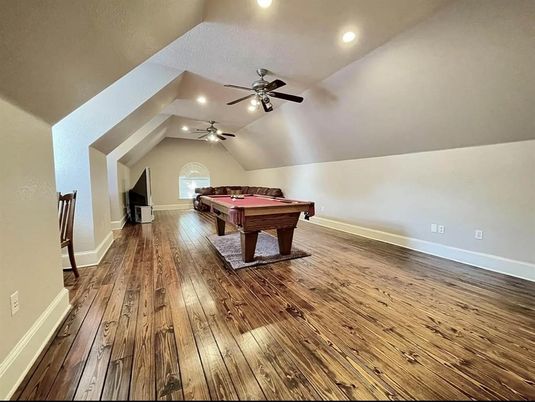 Billiard Table, Game Room, Interior, Recessed Lighting, Wood Texture Flooring