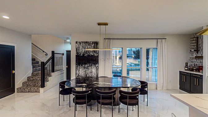 Dining room, Interior, Marble, Pendant Lights, Recessed Lighting