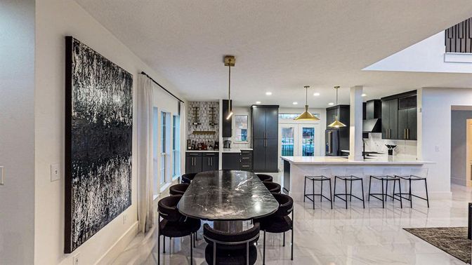 Interior, Kitchen, Marble, Pendant Lights, Recessed Lighting