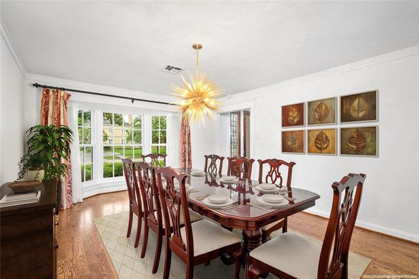Dining room, Interior, Pendant Lights, Wood Texture Flooring