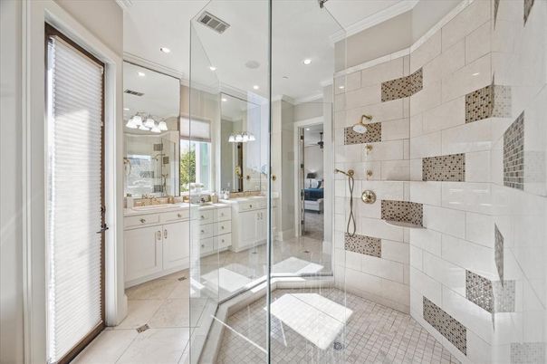 Bathroom, Dual Sink Vanities, Glass Shower, Interior, Recessed Lighting