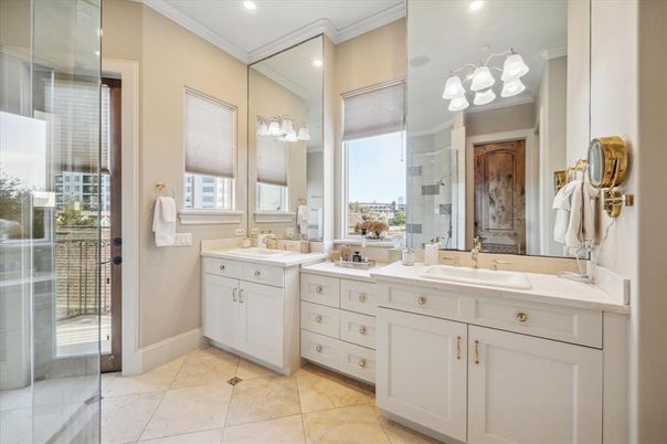 Bathroom, Dual Sink Vanities, Glass Shower, Interior, Recessed Lighting