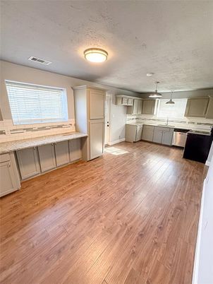 Interior, Kitchen, Pendant Lights, Stainless Steel Appliances, Wood Texture Flooring