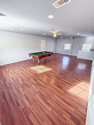 Billiard Table, Game Room, Interior, Recessed Lighting, Wood Texture Flooring