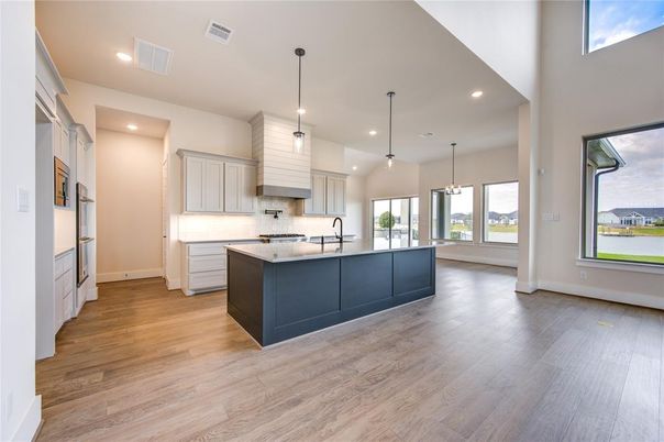 Interior, Kitchen, Pendant Lights, Recessed Lighting, Wood Texture Flooring