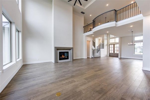 Fireplace, Interior, Pendant Lights, Recessed Lighting, Wood Texture Flooring