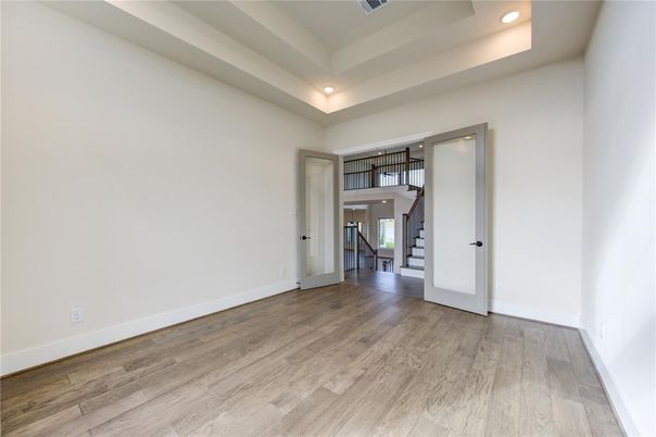 Empty room, Interior, Pendant Lights, Recessed Lighting, Wood Texture Flooring