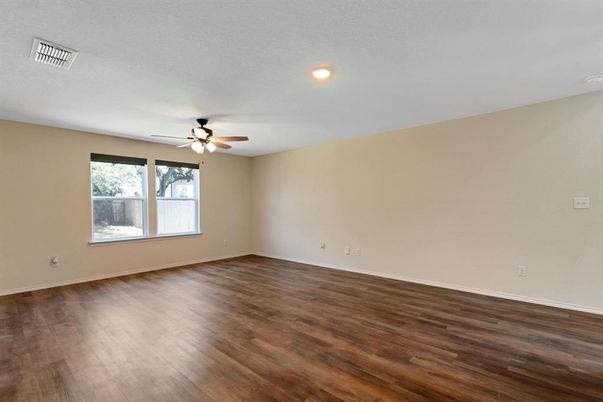 Empty room, Interior, Recessed Lighting, Wood Texture Flooring