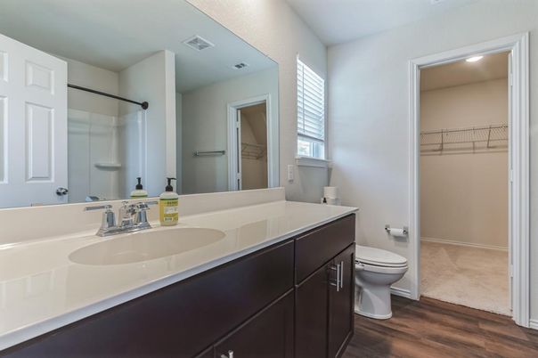 Bathroom, Dual Sink Vanities, Interior, Wood Texture Flooring